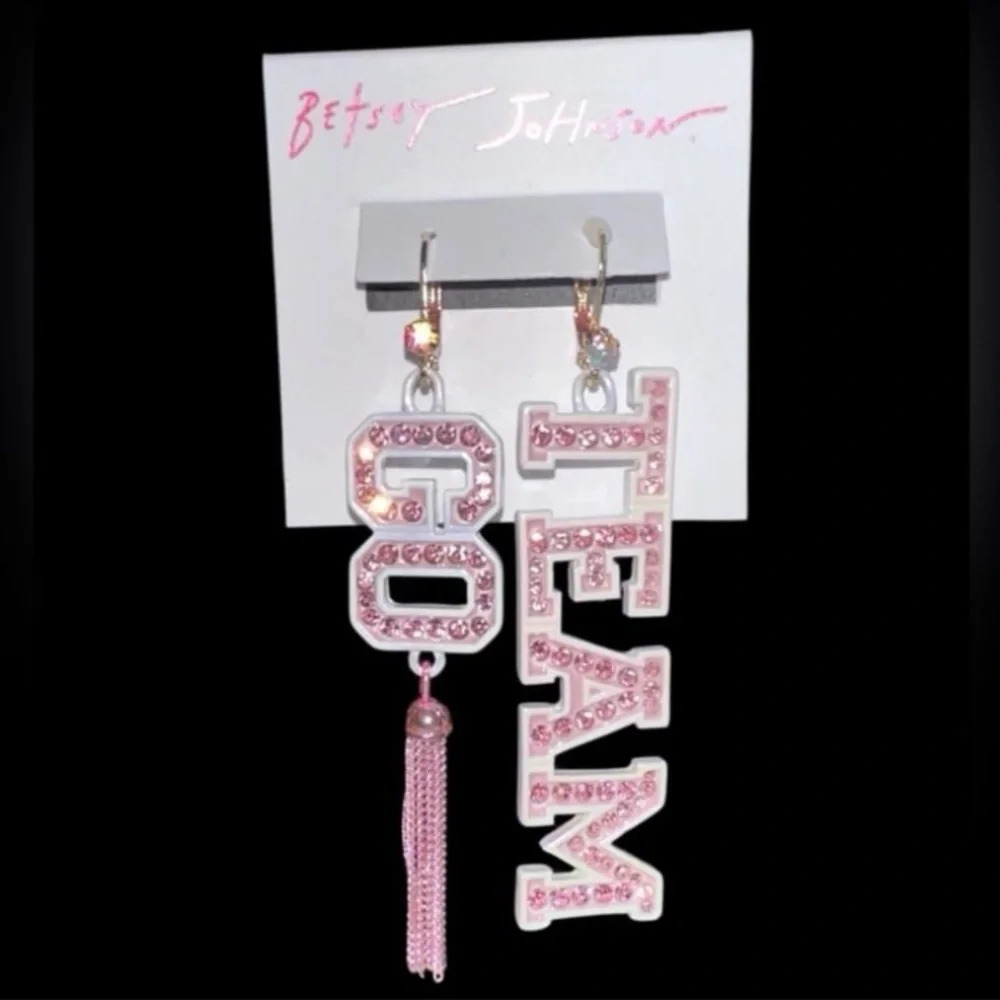 BETSEY JOHNSON Football Series Go Team Mismatched Pavé Crystal Earrings NEW NWT